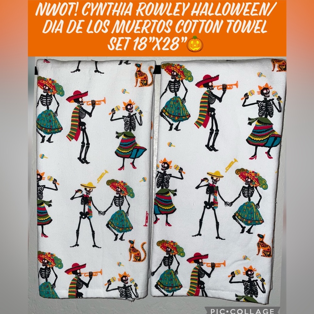 NWOT! Cynthia Rowley Halloween/Dia De Los Muertos Cotton Towel Set 18”x28”🎃